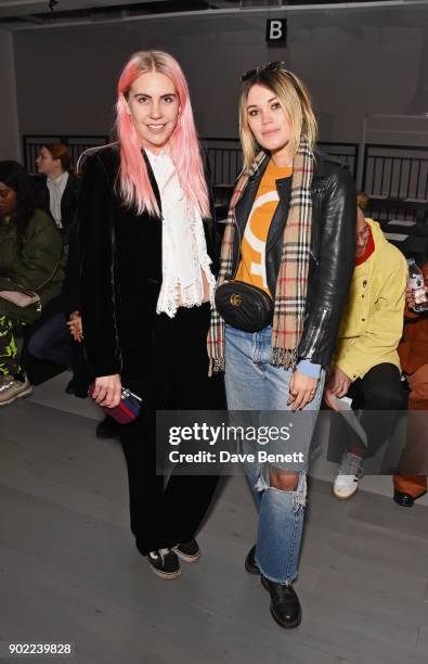 India Rose James and Kara Rose Marshall attend the Alex Mullins show during London Fashion Week Men's January 2018 at BFC Show Space on January 7,...
