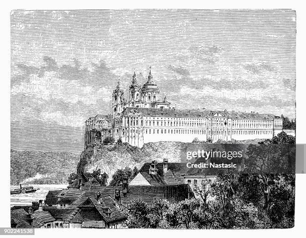 melk abbey is a benedictine abbey - melk abbey stock illustrations