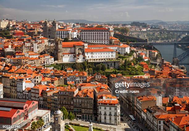aerial view of porto old town, portugal - distrito do porto portugal imagens e fotografias de stock