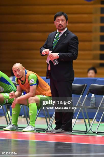 Keito Okumura and Naoki Yokozawa of Shonan Bellmare look on during the F.League match between Shonan Bellmare and Agleymina Hamamatsu at the Komazawa...