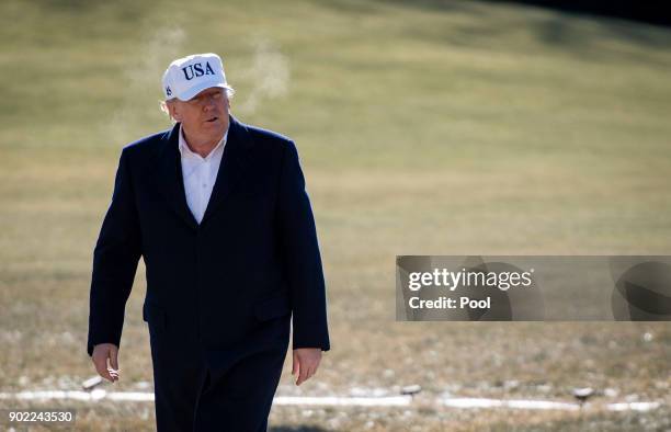 President Donald Trump returns to the White House following a weekend trip with Republican leadership and members of his cabinet at Camp David, on...