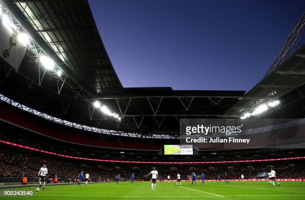 General view of the action during The Emirates FA Cup Third Round match between Tottenham Hotspur and AFC Wimbledon at Wembley Stadium on January 7,...