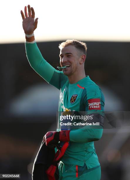 Joe Hart of West Ham United waves during the Emirates FA Cup Third Round match between Shrewsbury Town and West Ham United at New Meadow on January...