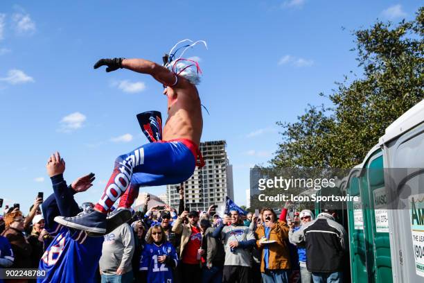 Buffalo Bills fans tailgate during the AFC Wild Card game between the Buffalo Bills and the Jacksonville Jaguars on January 7, 2018 at EverBank Field...