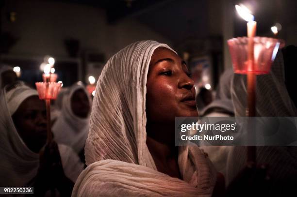 Coptic Christians celebrate the Christmas at a church in Athens, Greece on January 6, 2018.