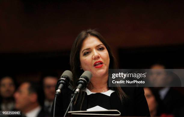 María Alejandra Vicuña in her first speech after being installed in the National Assembly with 70 votes in favor of 106 assembly members present as...