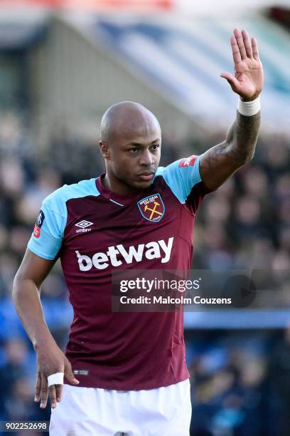 Andre Ayew of West Ham United during The Emirates FA Cup Third Round game between Shrewsbury Town and West Ham United at the Montgomery Waters Meadow...