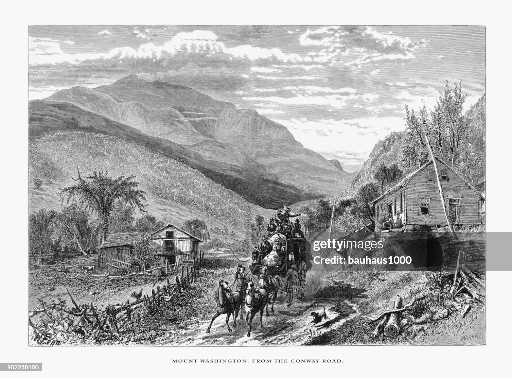 Mount Washington from the Conway Road, White Mountains, New Hampshire, United States, American Victorian Engraving, 1872