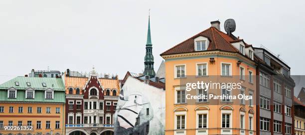 panoramic shot of center riga in latvia - riga old town stock pictures, royalty-free photos & images