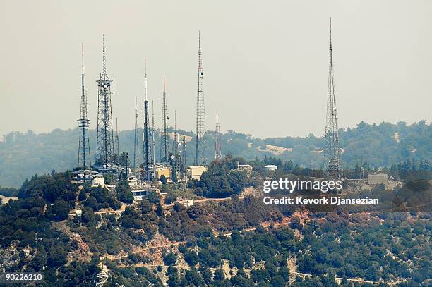 Smoke from the Station Fire shrouds the Mount Wilson Observatory and communications towers in the Angeles National Forest on August 31, 2009 in the...