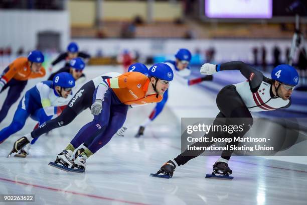 Jan Blokhuijsen of Netherlands competes in the Men's Mass Start during day three of the European Speed Skating Championships at the Moscow Region...