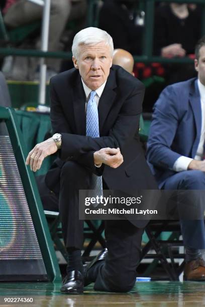 Head coach Bob McKillop of the Davidson Wildcats looks on during a college basketball game against the George Mason Patriots at the Eagle Bank Arena...