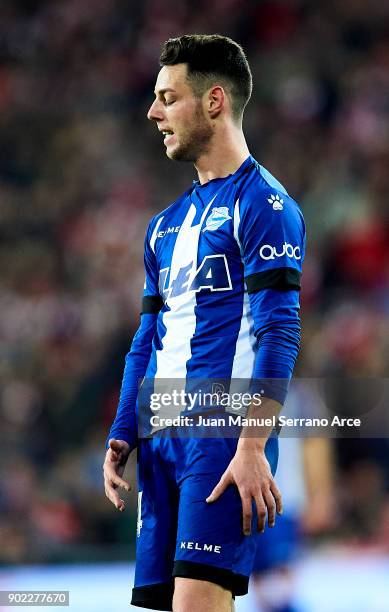 Jorge Franco 'Burgui' of Deportivo Alaves reacts during the La Liga match between Athletic Club Bilbao and Deportivo Alaves at San Mames Stadium on...