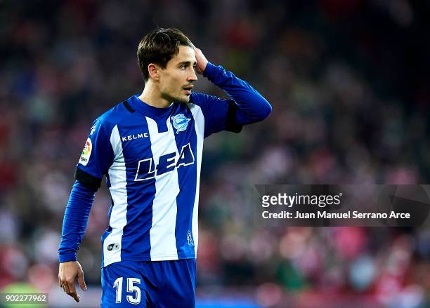 Bojan Krkic of Deportivo Alaves reacts during the La Liga match between Athletic Club Bilbao and Deportivo Alaves at San Mames Stadium on January 7,...