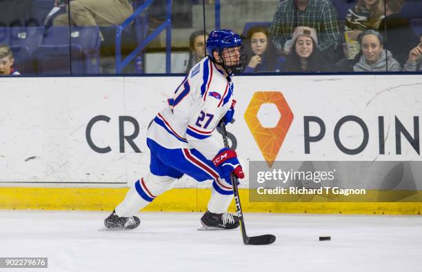 Niklas Folin of the Massachusetts Lowell River Hawks skates against the Vermont Catamounts during NCAA men's hockey at the Tsongas Center on January...