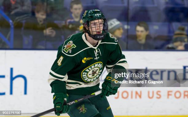 Owen Grant of the Vermont Catamounts skates against the Massachusetts Lowell River Hawks during NCAA men's hockey at the Tsongas Center on January 5,...