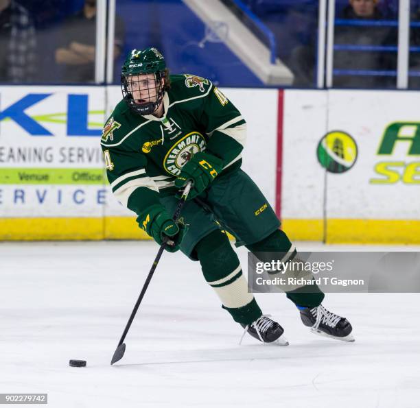 Owen Grant of the Vermont Catamounts skates against the Massachusetts Lowell River Hawks during NCAA men's hockey at the Tsongas Center on January 5,...