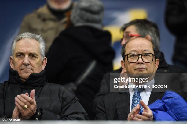 Sochaux's football club Chinese owner Li Wing-Sang and French President of the Pays de Montbeliard's community of communes and owner of the Auguste...