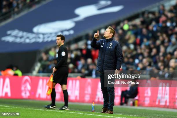 Wimbledon's Manager Neal Ardley during the FA Cup 3rd Round match between Tottenham Hotspur against Wimbledon at Wembley stadium, London England on...