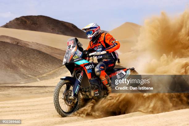 Benjamin Melot of France and Duust Rally rides a KTM 450 Rally Replica bike in the Classe 2.2 : Marathon during stage two of the 2018 Dakar Rally, a...