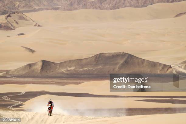 Matthias Walkner of Austria and Red Bull KTM rides a 450 Rally Replica KTM bike in the Elite ASO during stage two of the 2018 Dakar Rally, a loop...