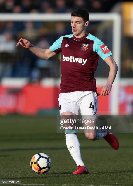 Declan Rice of West Ham United during The Emirates FA Cup Third Round between Shrewsbury Town and West Ham United at New Meadow on January 7, 2018 in...