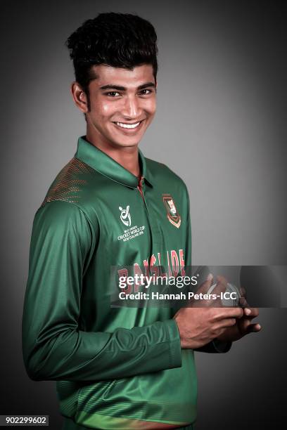 Afif Hossain Dhrubo poses during the Bangladesh ICC U19 Cricket World Cup Headshots Session at Rydges Christchurch on January 7, 2018 in...