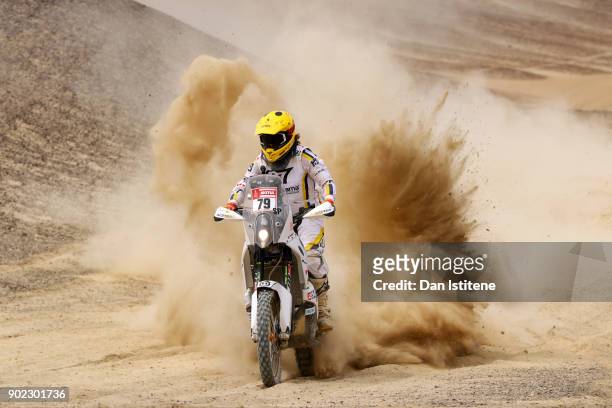 Max Hunt of Great Britain and HT Husqvarna Rally Raid rides a FR 450 Rally Husqvarna bike in the Classe 2.1 : Super Production during stage two of...