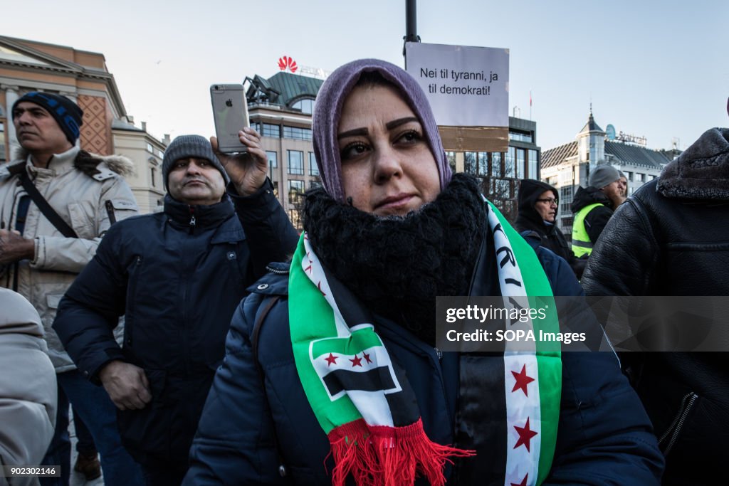 A member of the Syrian oppositions seen taking part in the...