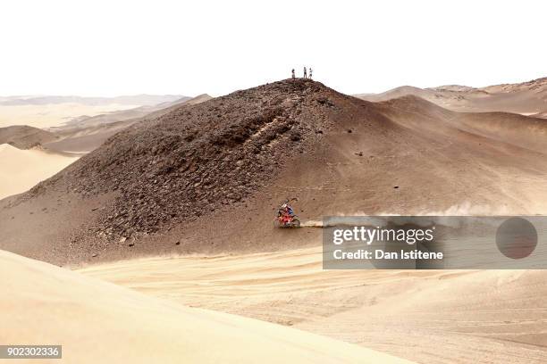 Sam Sunderland of Great Britain and KTM rides a 450 Rally Replica KTM bike in the Elite ASO during stage two of the 2018 Dakar Rally, a loop stage to...