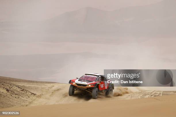 Sheikh Khalid Al Qassimi of Abu Dhabi and Peugoet PH Sport drives with co-driver Xavier Panseri of France in the 3008 DKR Peugeot car in the Classe :...
