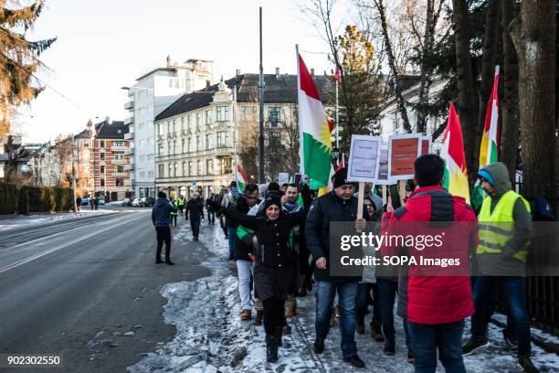 Rally seen outside the Iranian Embassy by the members of the Iranian Kurdish opposition, calling on the Norwegian Government to break its silence and...