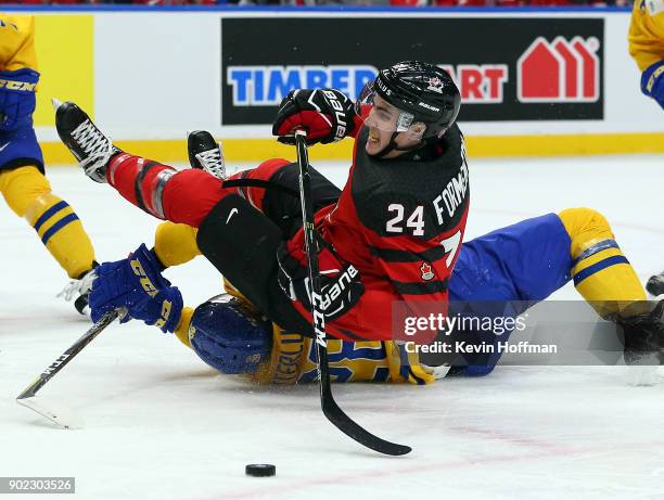 Alex Formenton of Canada in play against Sweden during the Gold medal game of the IIHF World Junior Championship at KeyBank Center on January 5, 2018...