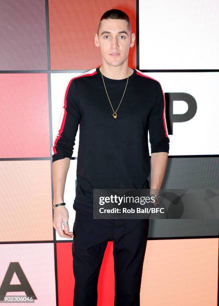 Isaac Carew attends the TOPMAN LFWM Party during London Fashion Week Men's January 2018 at Mortimer House on January 7, 2018 in London, England.