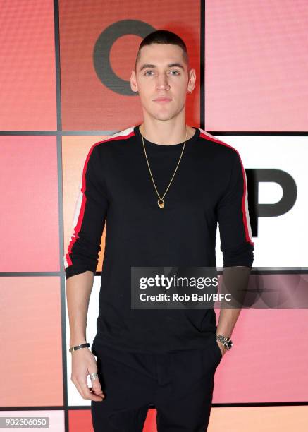 Isaac Carew attends the TOPMAN LFWM Party during London Fashion Week Men's January 2018 at Mortimer House on January 7, 2018 in London, England.