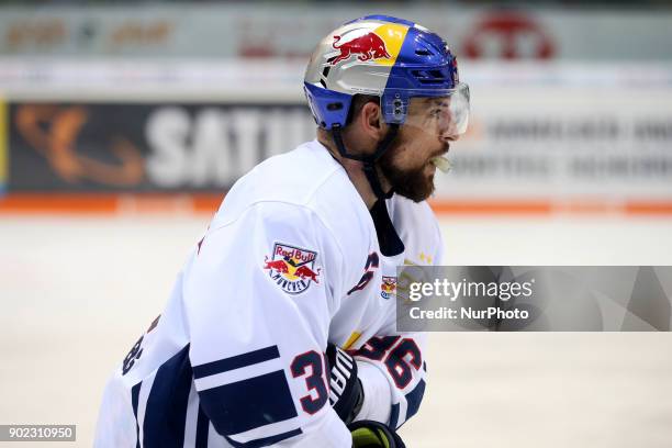 Florian Kettemer of Red Bull Munich during the 40th game day of the German Ice Hockey League between ERC Ingolstadt and EHC Red Bull Munich in the...