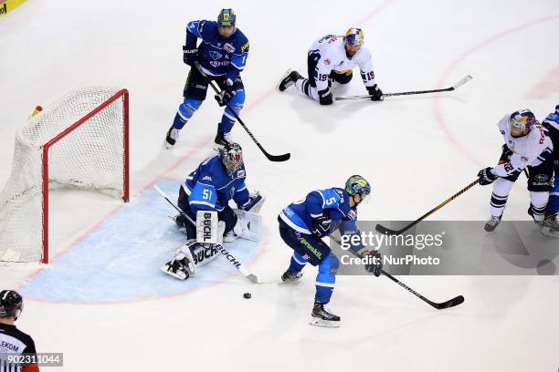 Timo Pielmeier of ERC Ingolstadt during the 40th game day of the German Ice Hockey League between ERC Ingolstadt and EHC Red Bull Munich in the...