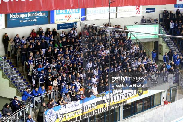 Fans of Munich during the 40th game day of the German Ice Hockey League between ERC Ingolstadt and EHC Red Bull Munich in the Saturn Arena in...