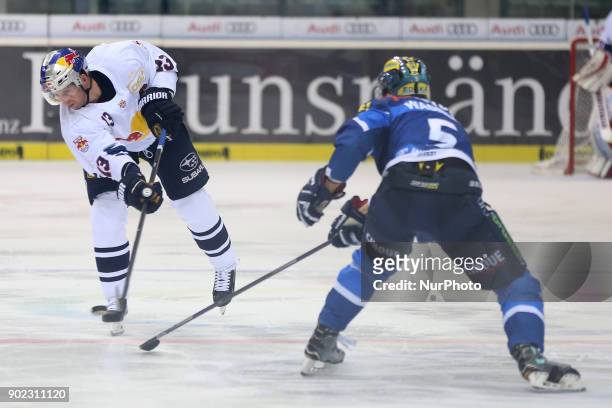 Michael Wolf of Red Bull Munich during the 40th game day of the German Ice Hockey League between ERC Ingolstadt and EHC Red Bull Munich in the Saturn...