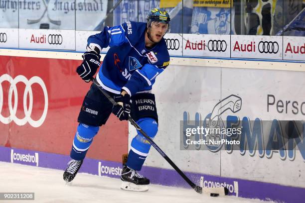 Benedikt Schopper of ERC Ingolstadt during the 40th game day of the German Ice Hockey League between ERC Ingolstadt and EHC Red Bull Munich in the...