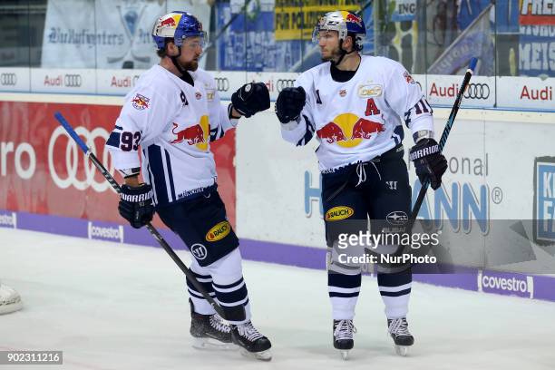 Rejoicing of Munich during the 40th game day of the German Ice Hockey League between ERC Ingolstadt and EHC Red Bull Munich in the Saturn Arena in...