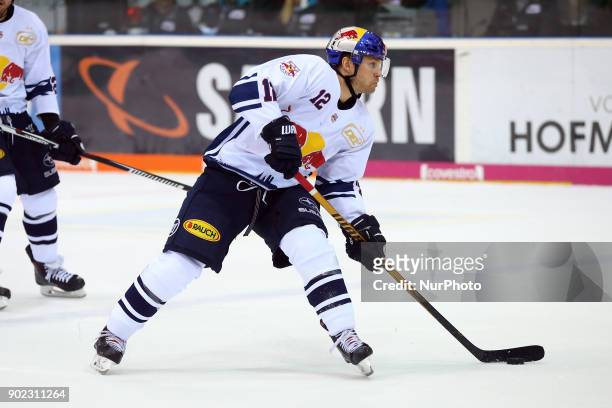 Mads Christensen of Red Bull Munich during the 40th game day of the German Ice Hockey League between ERC Ingolstadt and EHC Red Bull Munich in the...