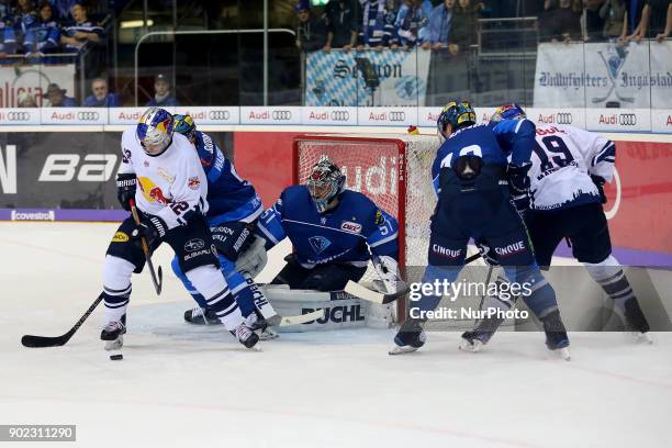 Timo Pielmeier of ERC Ingolstadt during the 40th game day of the German Ice Hockey League between ERC Ingolstadt and EHC Red Bull Munich in the...