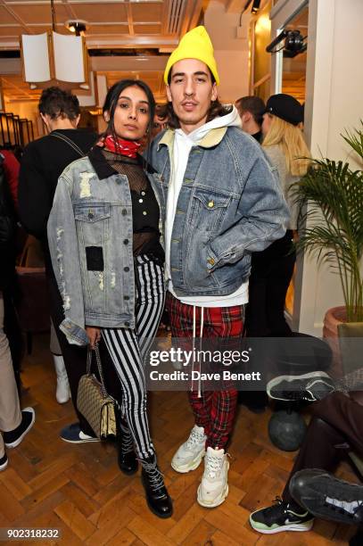 Shree Patel and Hector Bellerin attend the Topman LFWM party at Mortimer House on January 7, 2018 in London, England.