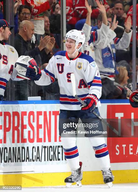 Brady Tkachuk of United States against Czech Republic during the Bronze Medal Game of the IIHF World Junior Championship at KeyBank Center on January...