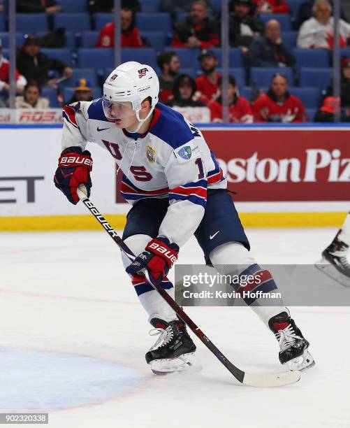 Casey Mittelstadt of United States against Czech Republic during the Bronze Medal Game of the IIHF World Junior Championship at KeyBank Center on...