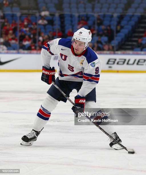Josh Norris of United States against Czech Republic during the Bronze Medal Game of the IIHF World Junior Championship at KeyBank Center on January...