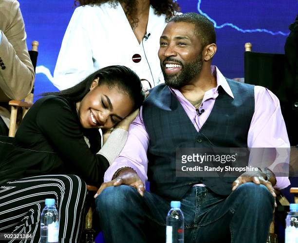 Actors China Anne McClain and Cress Williams of the television show "Black Lightning" speak on stage during the CW portion of the 2018 Winter...