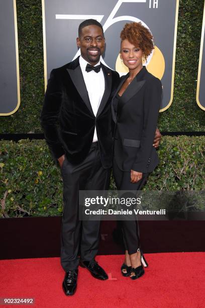 Actors Sterling K. Brown and Ryan Michelle Bathe attend The 75th Annual Golden Globe Awards at The Beverly Hilton Hotel on January 7, 2018 in Beverly...