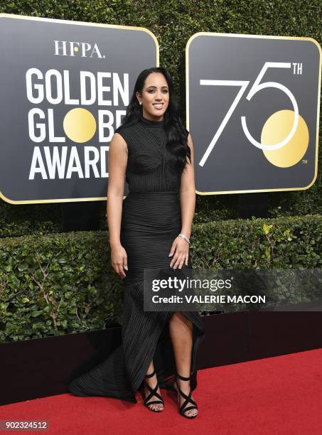 Simone Alexandra Johnson arrives for the 75th Golden Globe Awards on January 7 in Beverly Hills, California. / AFP PHOTO / VALERIE MACON